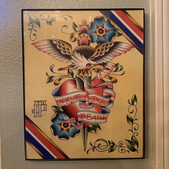 Other - Tattoo Artwork True Till Death Eagle Heart Design Art Print 10x8